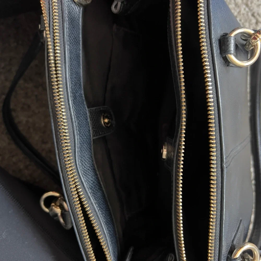 Coach Large Christie Carryall Black Crossgrain Leather Satchel Shoulder Bag Gold
